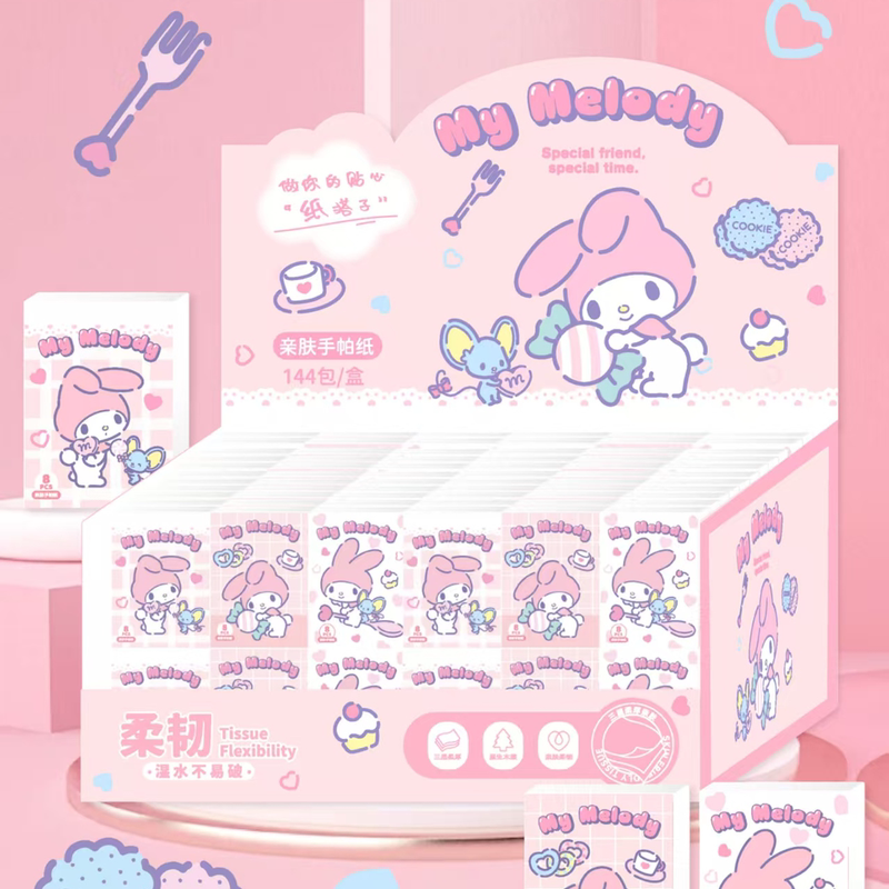 Sanrio Genuine Hello Kitty Cute Handkerchief Paper Portable Student Napkin Tissue Small Pack Facial Tissue 18 Packs