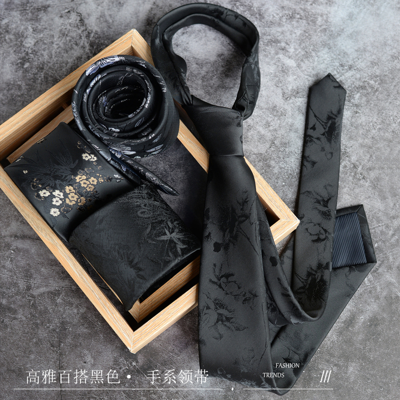 Elegant and Versatile Classic Black Tie, Hand-Tied, Chinese Style, Luxurious and High-End, Suitable for Suits and Shirts, for Both Men and Women, with Artistic Dark Patterns