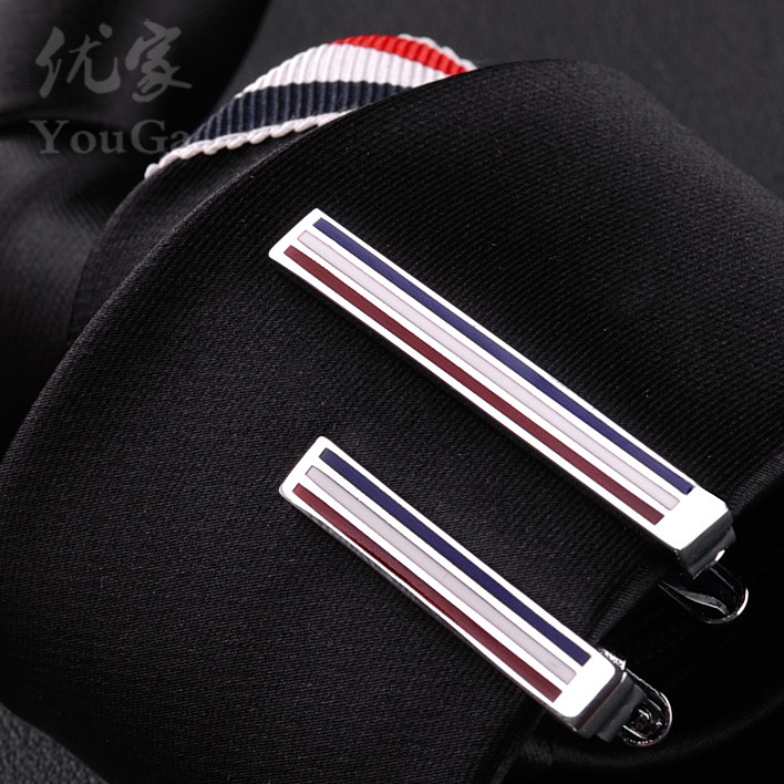 Red, white and blue three-color label collar clip short TB silver tie clip Classic men's business casual tie clip