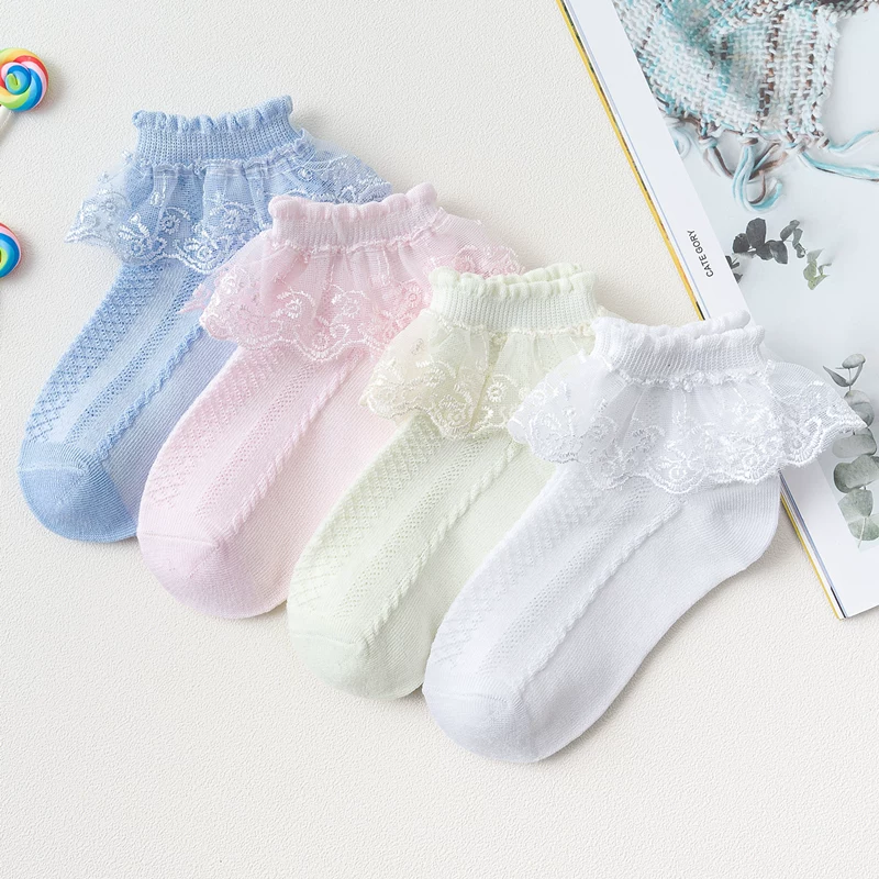 children's thin lace white summer cotton socks, mid-length