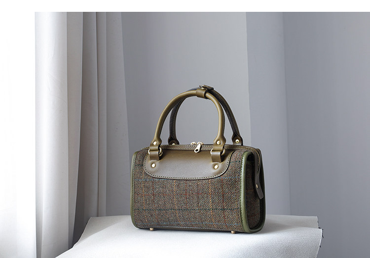 ウール×レザー】ハリスツイード ボストンバッグ レディース