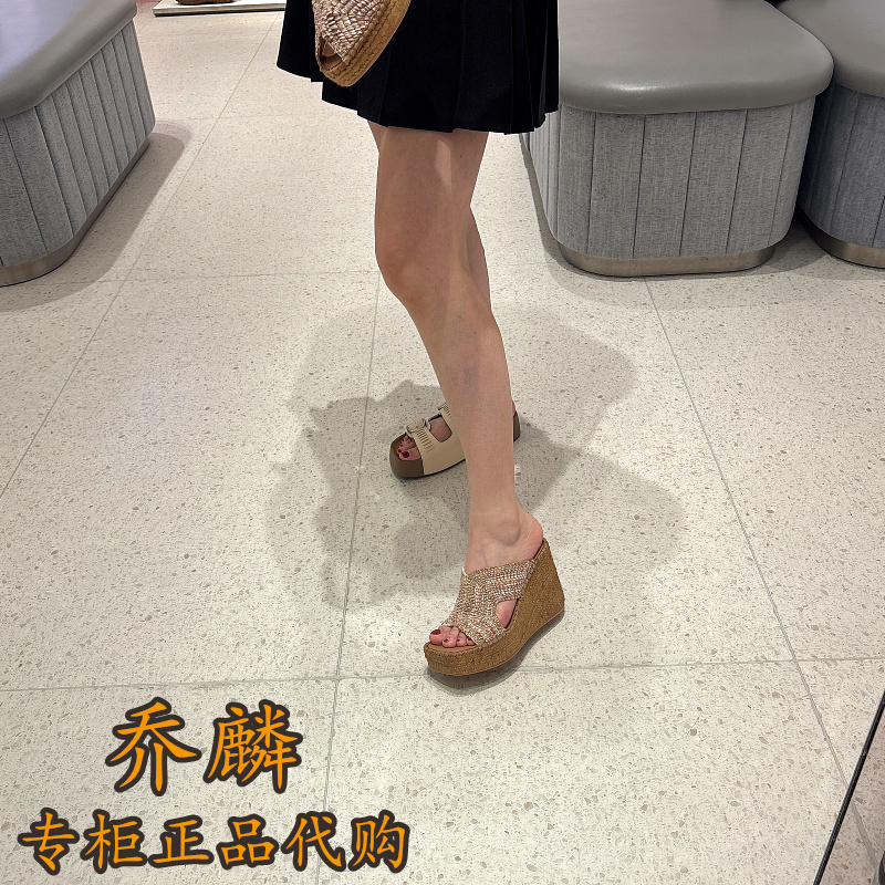Zhenmeishi Imported 2026 Summer Elegant Woven Wedge Sandals with Thick Soles and One Strap for Women V0150 V0149