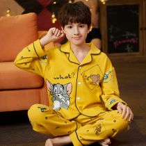 Childrens pajamas boys cotton long sleeve spring and autumn thin little boy cartoon cotton home suit suit