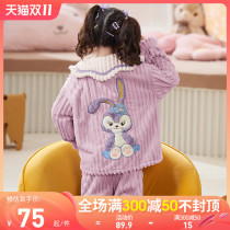 Girls pajamas kids autumn and winter coral fleece thickened little girls flannel medium big kids cartoon loungewear set