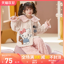 Autumn and winter girls pajamas childrens coral fleece thick set girls flannel medium big childrens foreign style loungewear