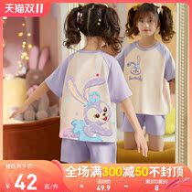 Childrens pajamas girls summer cotton short sleeves thin set big boy little girl princess foreign parent-child loungewear