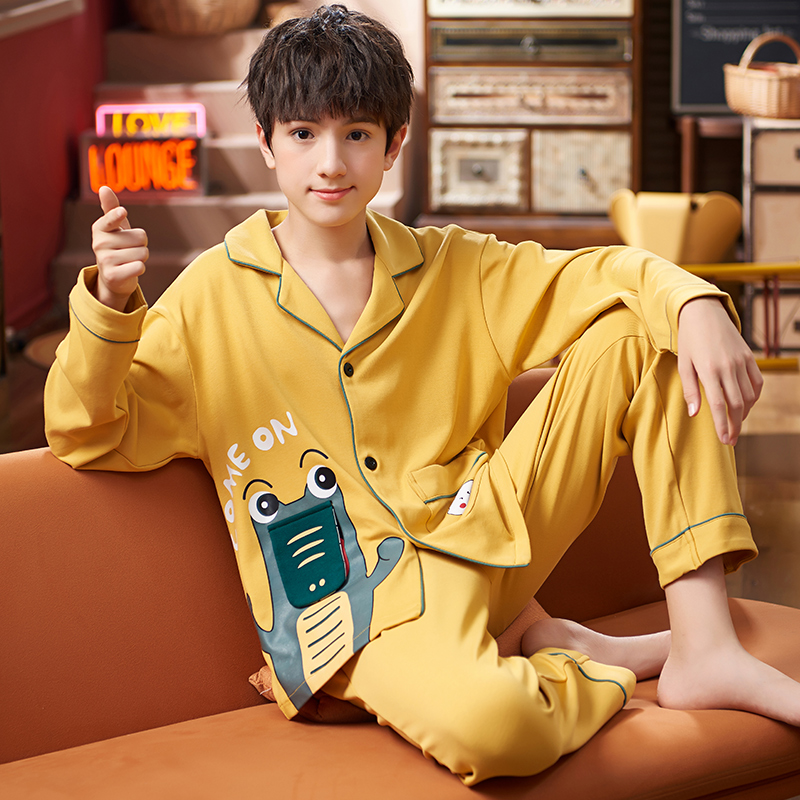 Children's pajamas boys spring and autumn long-sleeved cotton thin section 13-year-old children's cartoon home clothes suit