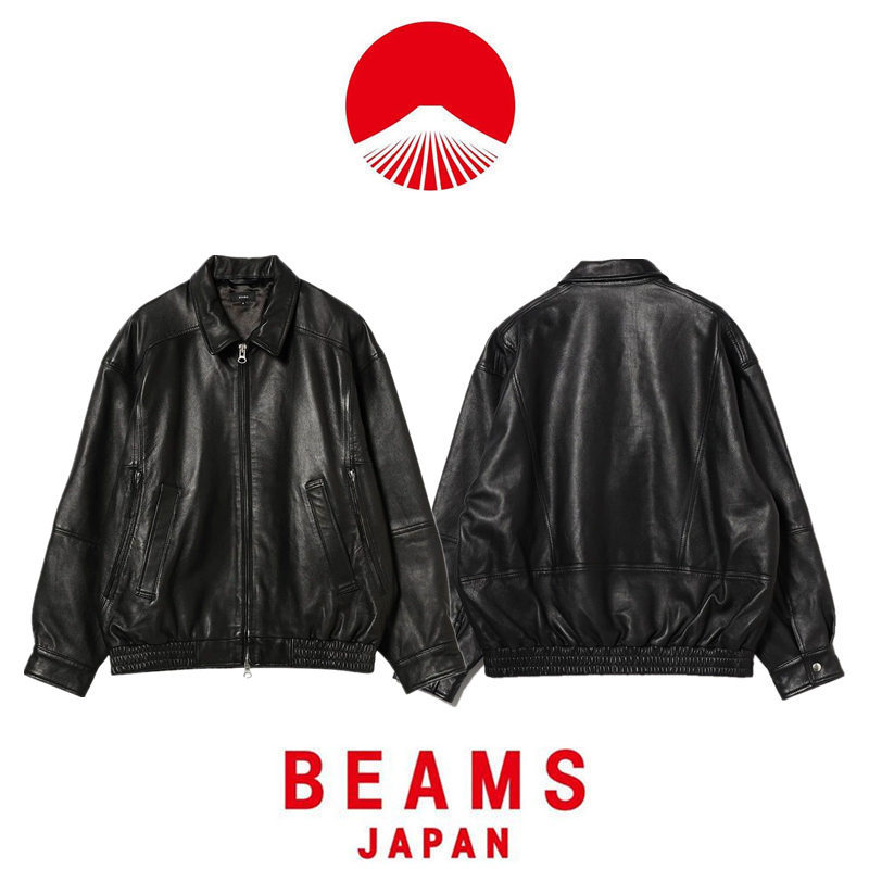 [in Stock] Beams 24Ss Japanese Style Sheepskin Loose Vintage Biker Unisex Zipper Leather Jacket Coat