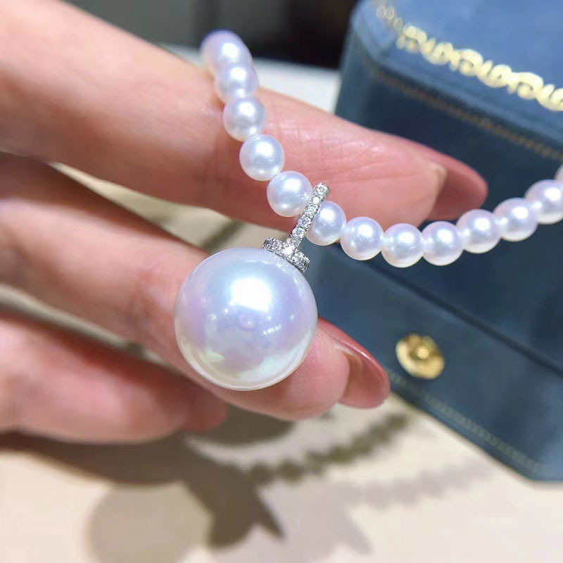 18K Gold Edison Pearl Pendant, Ultra-Seawater-Resistant Australian White, Perfectly Round, Flawless, Extremely Lustrous, Single White Pearl Necklace with Clasp