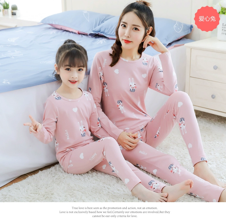 Trẻ em trung niên vải cotton cha mẹ trẻ em đồ lót trẻ em cô gái dài tay quần áo ở nhà mùa xuân và mùa thu mỏng đáy quần áo mùa thu quần dài phù hợp với