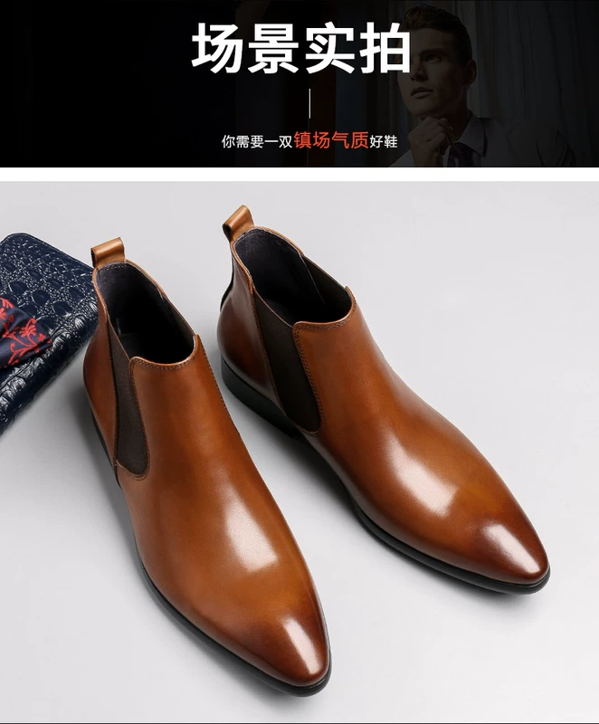 Giày da nam mùa đông Giày cao cổ nam Anh nhọn Martin ủng nam ủng trong giày Chelsea boot nam - Giày ống