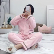 C-A đồ ngủ flannel phía trước set 18 phụ nữ mùa thu đông mới thoải mái áo sơ mi dài tay + quần tây phục vụ nhà