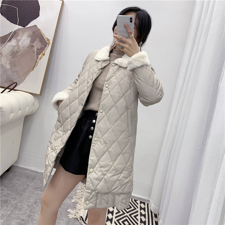 C-G13 Quần áo bằng vải cotton sang trọng mùa thu và mùa đông phiên bản mới của Hàn Quốc cho phụ nữ áo khoác dài tay kim cương dài hoang dã áo phao nữ dáng dài cao cấp