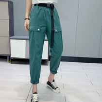 1550 Korean overalls wind elastic waist casual trousers autumn new womens Joker high waist sports tie pants