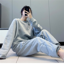 478 plus velvet warm home set autumn and winter new womens bottomed round neck shirt pants two-piece set