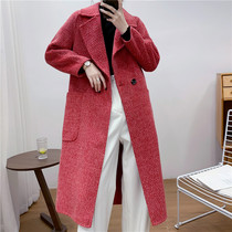 422 Korean version of Joker suit collar tweed coat autumn and winter new shoulder long sleeve temperament double-breasted medium long coat women