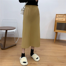 456 Korean high-waisted knitted body yi bu qun autumn and winter new womens elastic wild hip Medium-length dress