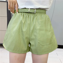 025 Korean high waist Western style solid color leather shorts early autumn new womens casual all-match PU wide-leg shorts women