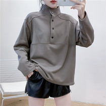 1643 Korean version of stand collar loose print sweater autumn and winter new womens casual Joker pullover long sleeve top female