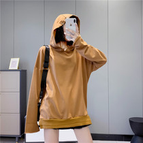 346 Korean version of long sleeve cuffs burrs hooded sweater Autumn New loose casual double hem Joker top women