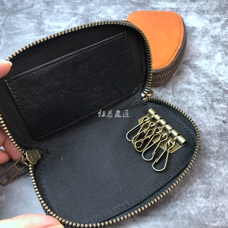 Túi xách bằng da nam khóa công suất lớn retro khóa kéo túi lưu trữ đa chức năng khóa xe túi da - Trường hợp chính ví đựng chìa khóa