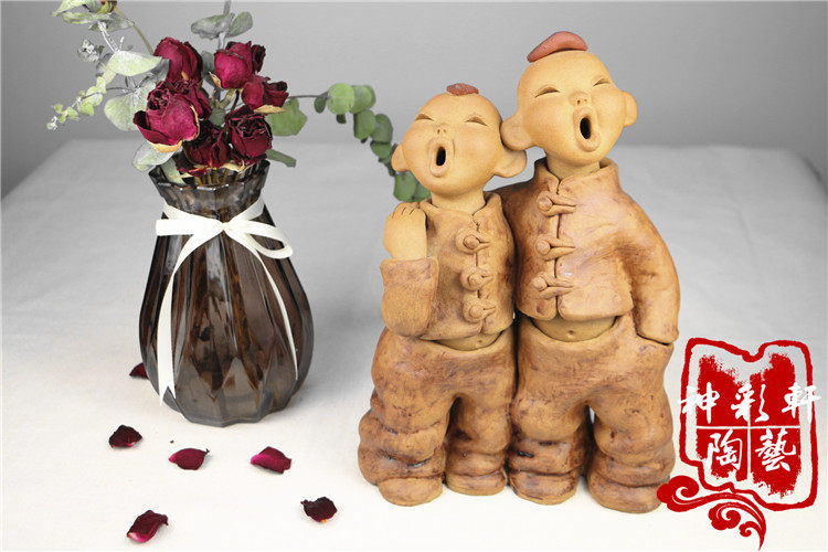 Pottery characters pure hand - made earth ceramic household accessories boutique characters set up brothers gifts