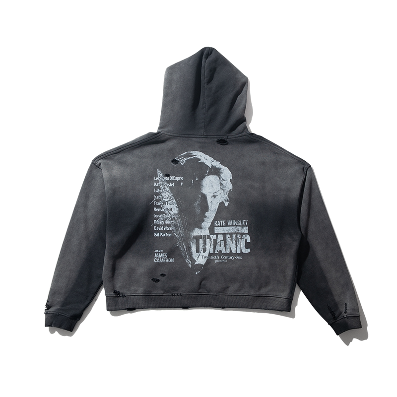 Wenfeng Li 380g Distressed American Retro Rose Portrait Print Short Wide Boxy Hooded Sweatshirt Wenfeng Li 380g Distressed American Retro Rose Portrait Print Short Wide Boxy Hooded Sweatshirt