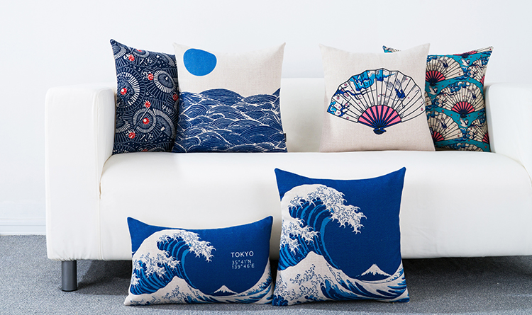 Nhật Bản mẫu vải gấp quạt ukiyo-e của núi Phú Sĩ gió quốc gia sofa bông retro đệm gối đệm - Trở lại đệm / Bolsters gối tựa lưng sofa