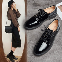 Genuine leather small leather shoes womens spring and autumn Inn wind small black comfort legue-bean garnter winter soft bottom flat bottom working single shoes