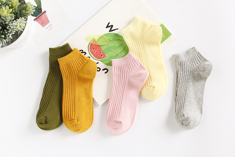 Bít tất Phụ nữ Vớ thấp Cotton Cotton Bít tất mùa hè và mùa thu Mới Đôi kim sọc dọc Đồng bằng hoang dã Tất vớ sinh viên Vớ cotton tất cổ cao