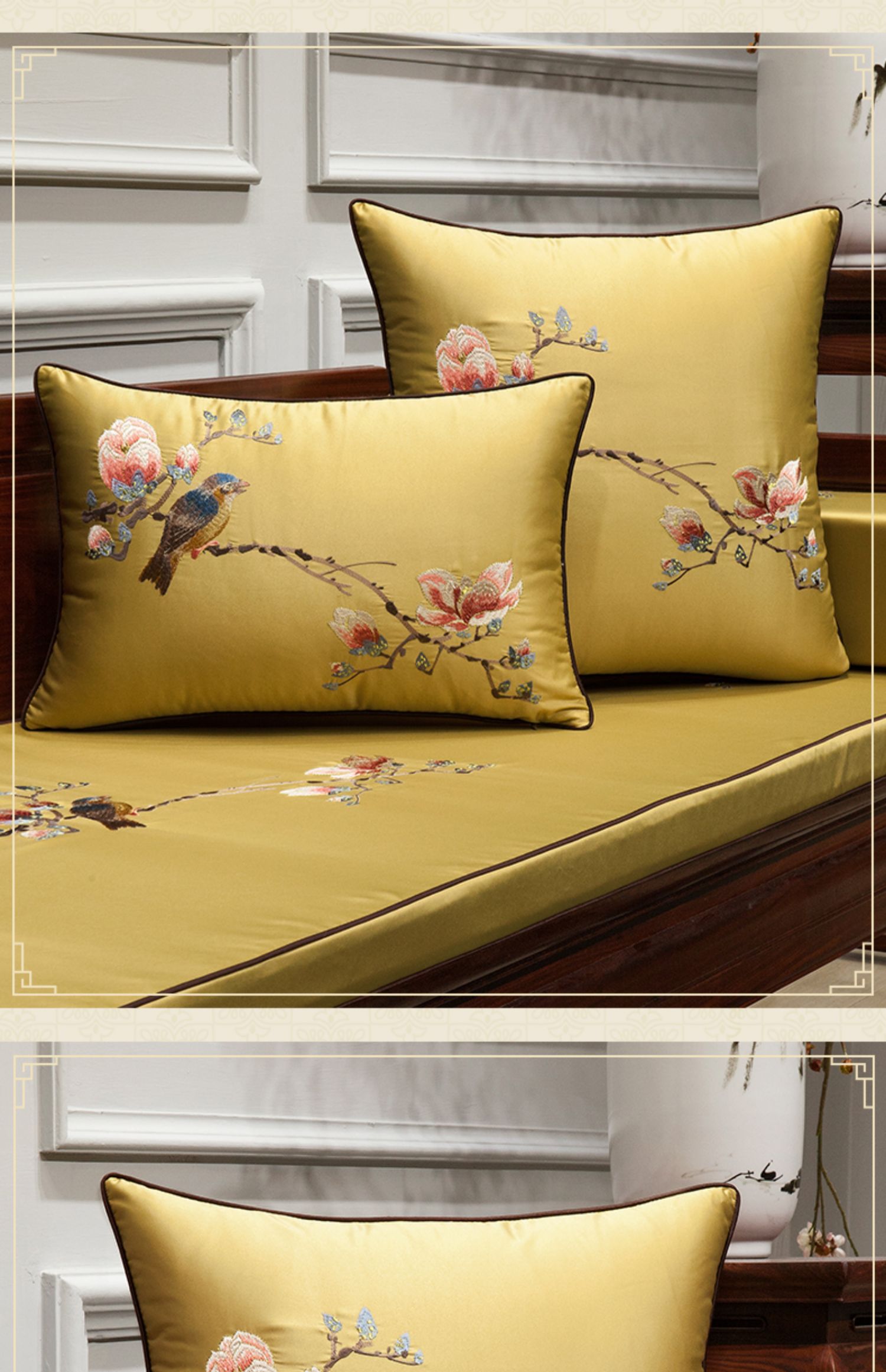 Vải mới kiểu Trung Quốc sofa gỗ gụ đệm gối bìa 1035 Trung Quốc Gió tựa lưng đệm bằng gói mà không có lõi - Trở lại đệm / Bolsters gối để sofa