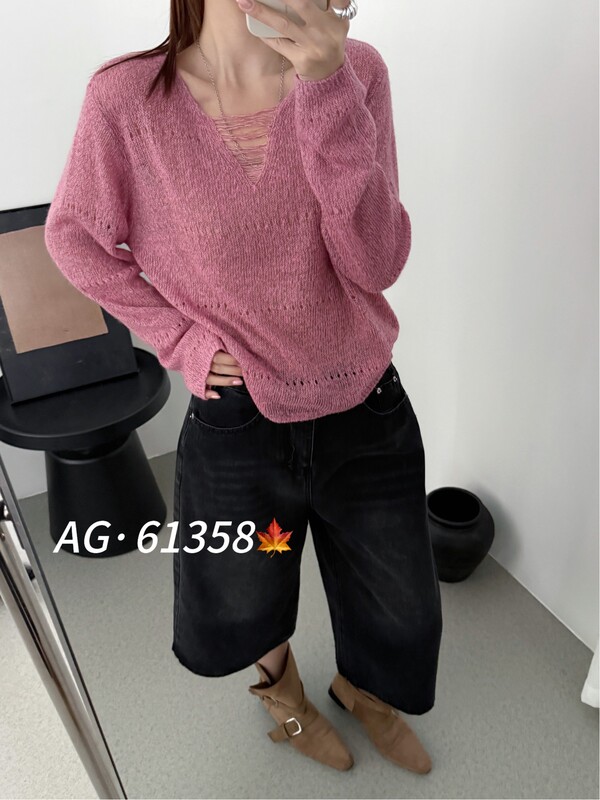Cashmere Wool 61358 Korean Fashion Niche Hollow-Out Distressed Design Knit Sweater for Women Versatile Age-Reducing Top