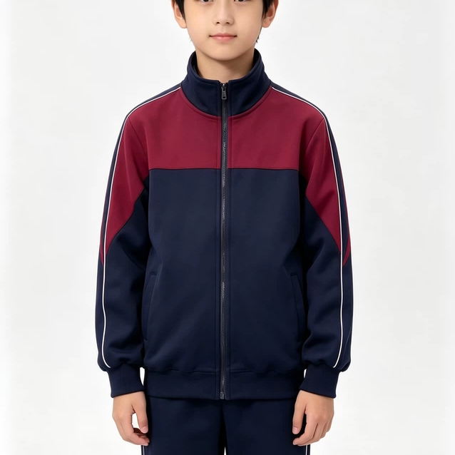 Hande Three-Dimensional Education Burgundy Dark Blue Spring and Autumn Jacket Gray Half-Sleeve School Uniform Windbreaker Cotton Jacket
