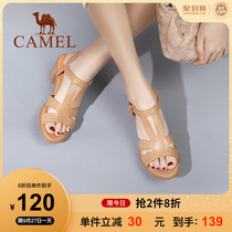 Camel Camel womens shoes 2021 summer New thick heel mid-empty sandals womens one-word belt Joker womens shoes