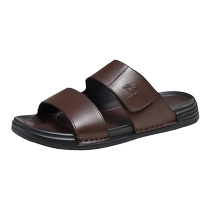 Camel 2024 Summer New Genuine Leather Lightweight Convenient Comfortable Anti-Slip Velcro Dad Business Slippers for Men