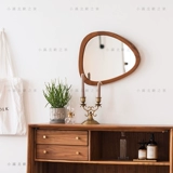 Xiaoman nordic минималистский ретро -тик с твердым деревом декоративной зеркальный зеркальный зеркало зеркало Чужое зеркало Средневековая завязка Стенная стена подвесное зеркало