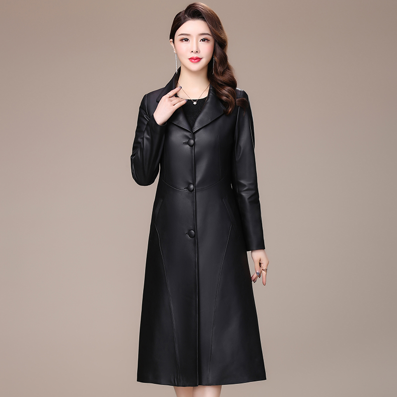 2022 New Haining Windbreaker Women's Leather Sheep Leather Jacket Mid-length Black Fashion Jacket Slim and Versatile