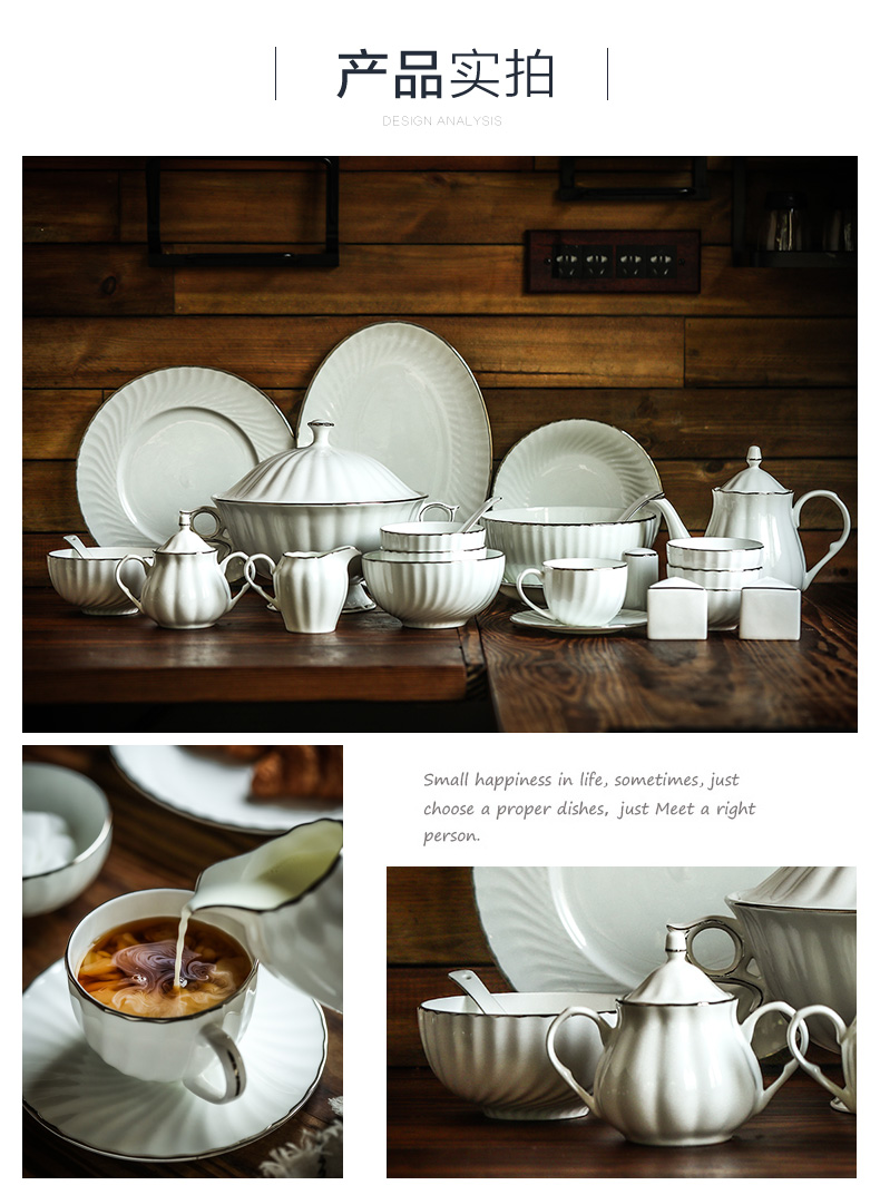 High - grade tableware suit home dishes jingdezhen ceramic platinum European relief dishes dishes key-2 luxury gifts