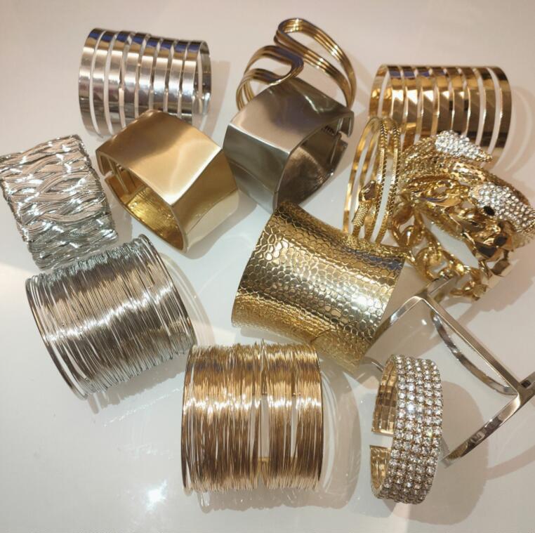 Exaggerated Punk Wide Metal Bracelet in European and American Style, Trendy Women's Gold and Silver Colors, Korean Version, Unique Fashionable Big Brand Style Exaggerated Punk Wide Metal Bracelet in European and American Style, Trendy Women's Gold and Silver Colors, Korean Version, Unique Fashionable Big Brand Style