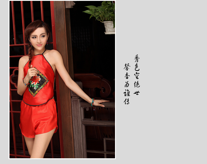 Tạp dề phụ nữ gợi cảm dành cho người lớn thiết kế kiểu thêu quốc gia cỡ lớn màu đỏ đen tạp dề túi đồ ngủ gợi cảm phong phú hoa mẫu đơn đồ lót xuyên thấu