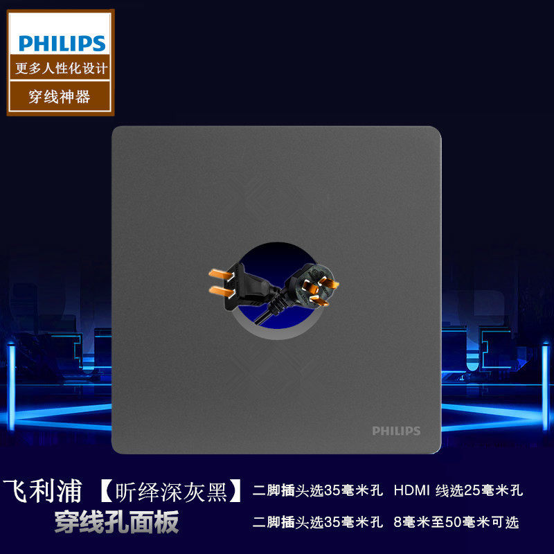 Philips 86 Type socket whiteboard Grey Black Threading Panel HDMI TV Water Purification Pipe Outlet hole lid