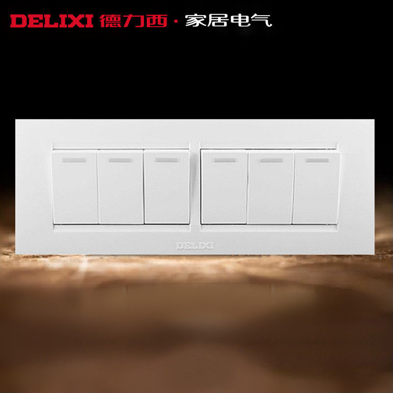 Delixi switch socket six-position six-open single control switch with fluorescent mounting hole distance 165mm