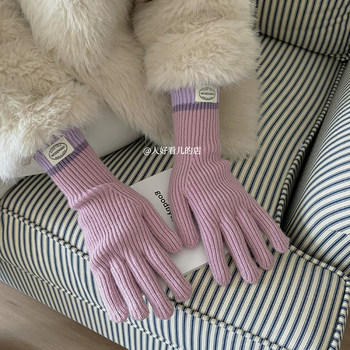 Korean style knitted cashmere gloves for women in winter five-hand knitted warm touch-screen fingerless gloves for students to ride and protect against the cold