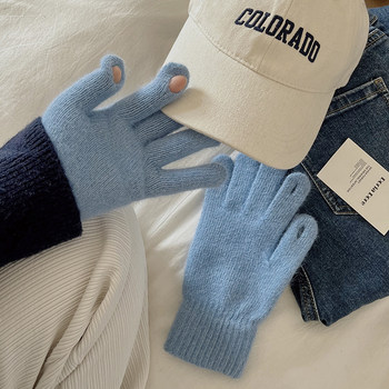 Fingerless touch screen rabbit fur plus velvet warm gloves for winter