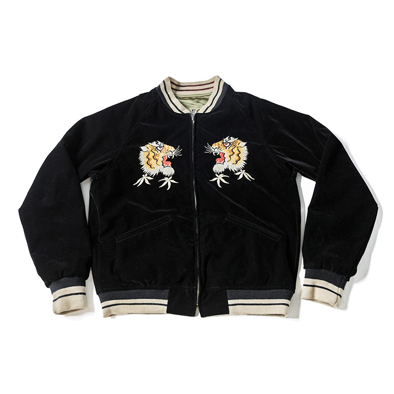 In Stock Non Stock Men's Yokosuka Baseball Jacket with Dragon and Tiger Falcon Embroidery Short Jacket