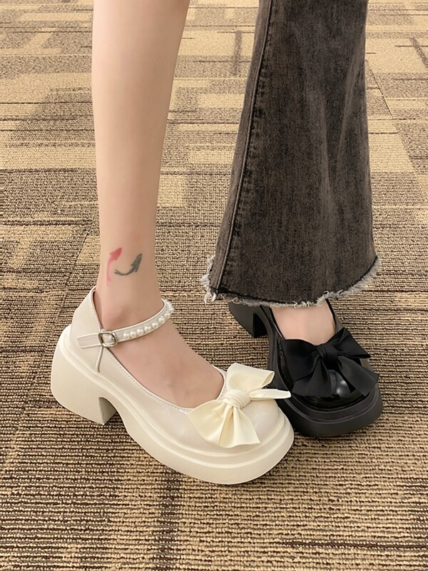 French Mary Jane Shoes for Women 2024 Summer New Style Sweet Bow Thick Sole Thick Heel Pearl Shoes with Skirt Small Leather Shoes French Mary Jane Shoes for Women 2024 Summer New Style Sweet Bow Thick Sole Thick Heel Pearl Shoes with Skirt Small Leather Shoes