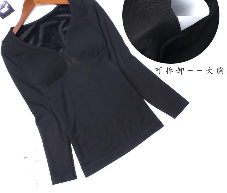 Phụ nữ mùa thu và mùa đông cộng với đồ lót nhiệt nhung dày với áo độn ngực cổ chữ V dài tay bên trong áo sơ mi mỏng mùa thu áo giữ nhiệt nam cổ tim