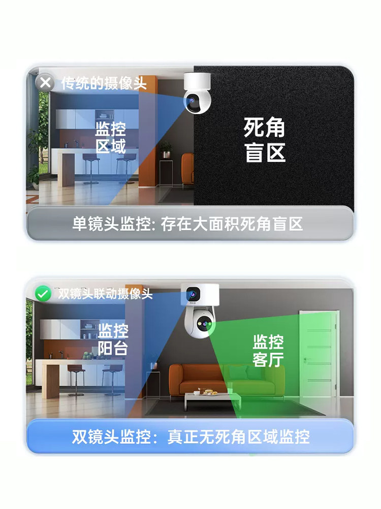 Qiaoan Dual-Camera Surveillance Wireless Wifi Network High-Definition Night Vision 360-Degree Panoramic Pan-Tilt Rotation Without Blind Spots