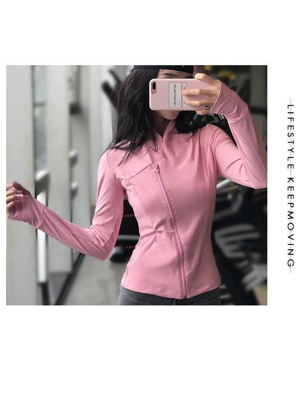 Cô gái thể hình Tilting Zipper Áo thể thao Áo khoác mỏng Áo khoác Chạy bộ Yoga Làm khô nhanh Tay áo dài Slim