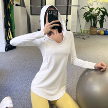 Fitness girl hip-covering loose yoga clothing top long section slim quick-drying sports blouse hooded casual long-sleeved autumn